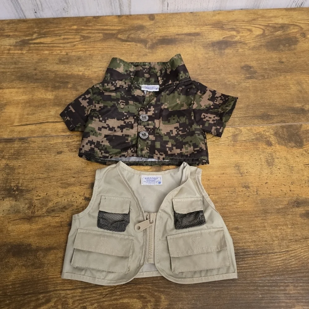 Build A Bear Workshop Camo Shirt and Khaki Vest Set